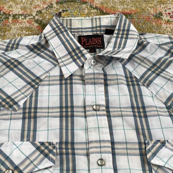 Vintage Plains Western Wear Plaid Cowboy Short Sleeve Rodeo Button Down Shirt - Picture 4 of 7